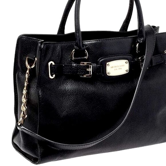 Michael Kors Black Pebbled Leather Hamilton East/West Tote Classic Satchel - Picture 4 of 10